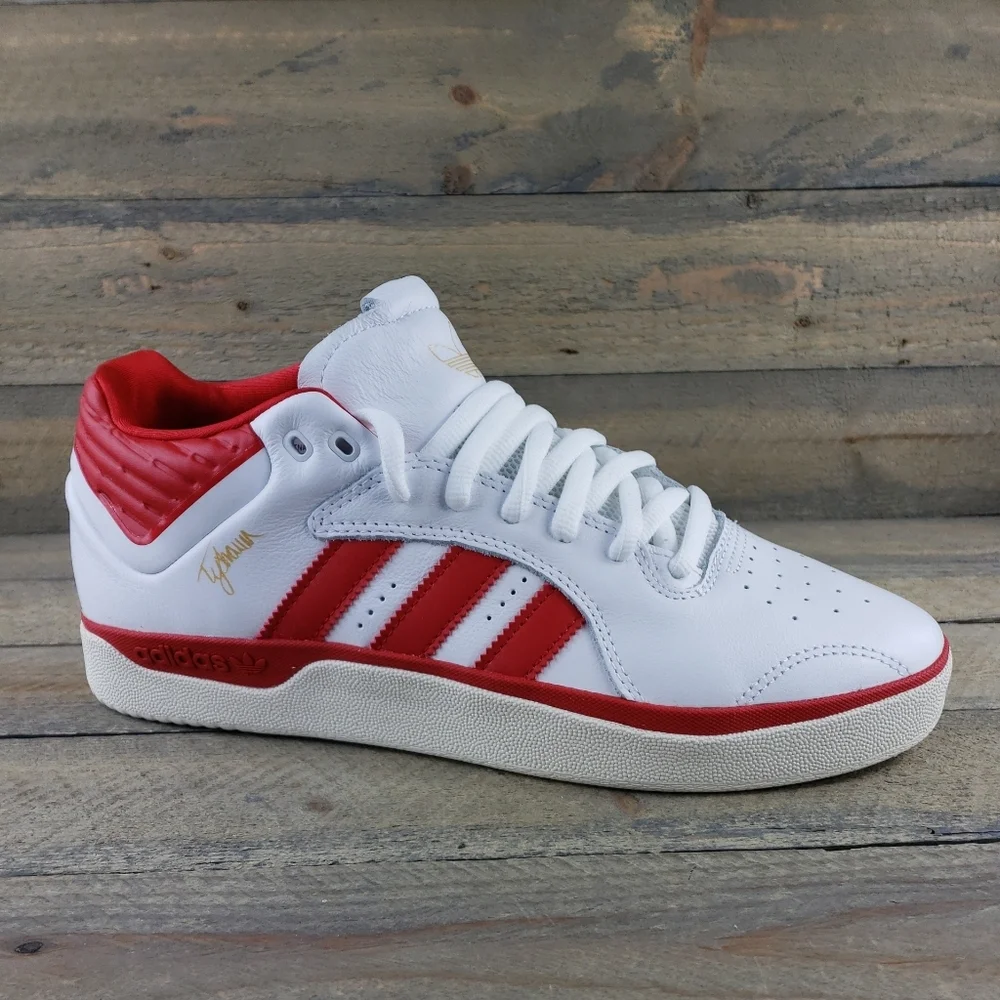 adidas Tyshawn Men's Leather Skate Casual Shoes White Red